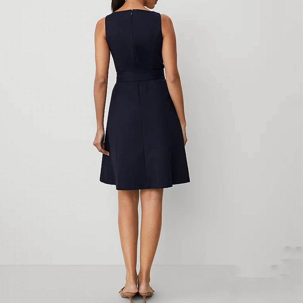 Ann Taylor Seamed Ponte Flare Mini Dress Navy Sleeveless Career NWT-12 Petite
